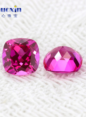 天然底切工肥正方3#刚玉裸石 玫红色宝石仿粉碧玺枕形首饰主石