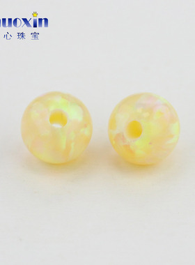 全孔圆珠淡黄色欧泊石欧珀散珠 球形珠子合成澳宝串珠通孔OP04