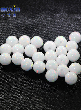 半孔圆珠仿白欧泊欧珀石红色变彩裸石 球形打孔珠子合成澳宝OP18