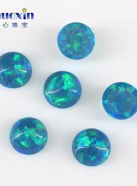 蓝色系变彩圆形人造欧泊石OPAL 圆形平底素面蓝绿色澳宝裸石OP36