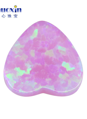 粉紫色心形人造欧泊石OPAL 平底素面桃心形欧珀澳宝戒面镶嵌OP10