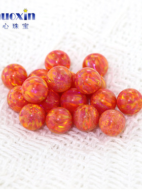 圆珠人造欧泊散珠裸石桔红色系 球形珠子合成澳宝光珠无孔OP25