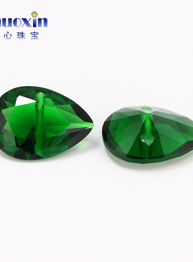 绿玻梨形横穿孔玻璃裸石 水滴形尖底吊坠首饰品可diy