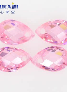 单孔梨形双龟锆石组合 合成锆石彩色双格子面带孔裸石吊坠耳环diy