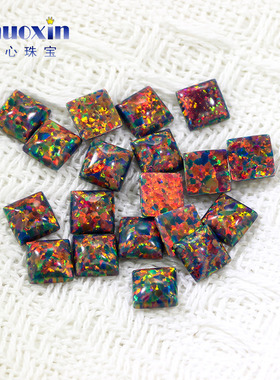 正方直角灰色红彩合成澳宝 平底素面欧泊石宝石裸石OPAL #13-1