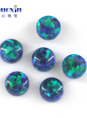 圆形人造欧泊石OPAL 圆形平底素面蓝绿变彩欧珀澳宝裸石OP13