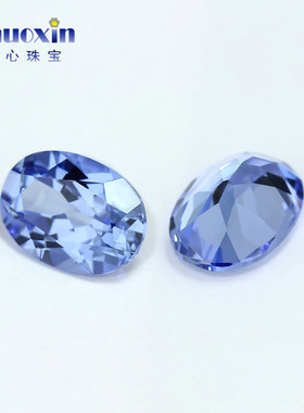 蛋形矢车菊色培育蓝宝石裸石 椭圆形实验室合成浅宝蓝色彩宝戒面