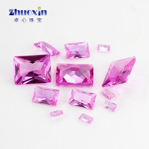 长方形直角车花2#粉刚玉裸石 合成红刚玉戒面镶耳环项链戒指宝石 - 图2