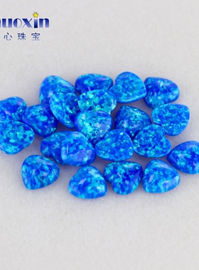 蓝绿多彩心形人造欧泊石OPAL 平底素面欧珀澳宝戒面镶嵌OP05