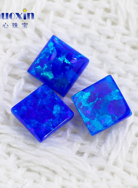 正方深蓝色直角平底素面欧泊 合成宝石OPAL裸石人造多彩澳宝 OP50