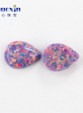 紫色粉彩梨形平底素面澳宝戒面裸石OPAL 水滴形合成欧泊宝石OP38