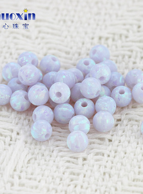 全孔圆珠淡紫色欧泊欧珀石裸石 球形打孔珠子合成澳宝通孔#F-N1