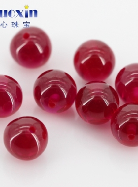 圆珠子半孔红刚玉素面红宝石耳钉