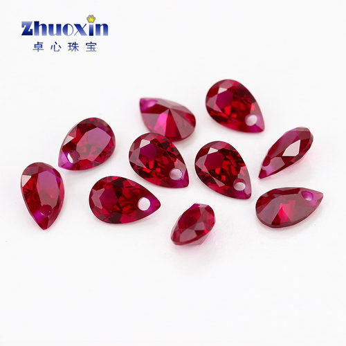 梨形8#红刚玉鸽血红单孔裸石 合成培育红宝石Ruby带孔水滴形 - 图2