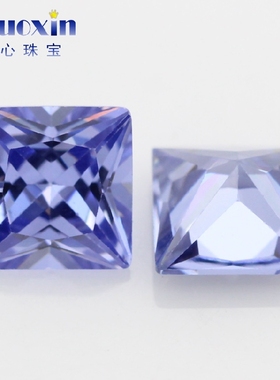 正方形直角车花浅坦桑蓝锆石裸石 公主方仿坦桑石合成蓝宝石配钻