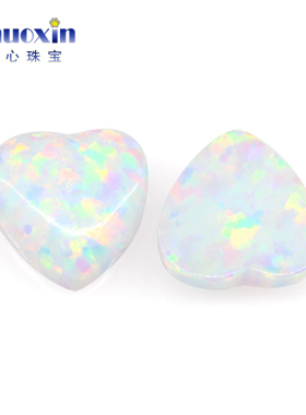 白欧泊变彩心形人造欧泊石OPAL 平底素面心欧珀澳宝戒面镶嵌OP17