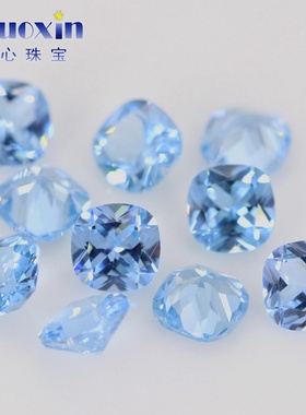 肥正方浅海蓝108#蓝尖晶石枕形裸石 珠宝耳钉项链宝石幸运石饰品