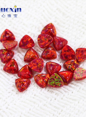 肥三角素面仿火欧泊石 合成宝石红色OPAL平底裸石人造澳宝 OP45
