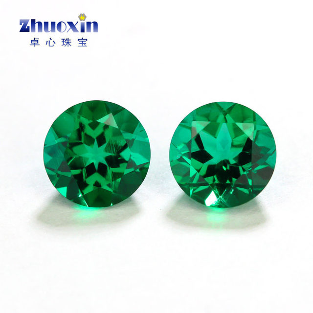 Round Zambian emerald nude stone synthesis color treasure Hydrothermal method laboratory cultivation jewelry inlay ring face