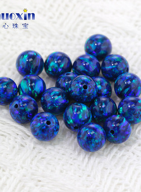 半孔圆珠欧泊欧珀石深蓝色裸石 球形打孔珠子合成澳宝OP14