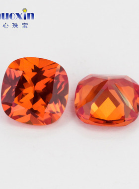 肥正方57#刚玉戒面裸石尖底 橙色橘色枕形垫型人造合成蓝宝石首饰