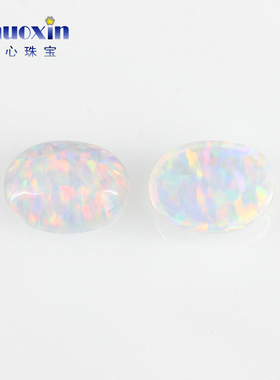 蛋形平底素面合成欧泊石宝石裸石 椭圆形红色斑块澳宝戒面镶FI06