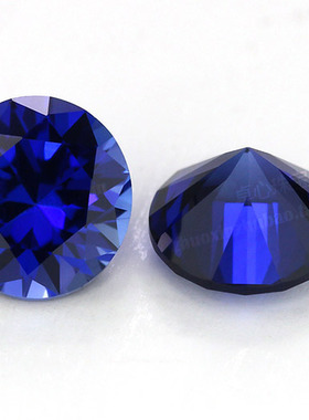 圆形34#蓝刚玉裸石原石散珠 戒面首饰配石人造合成蓝宝石微镶碎钻