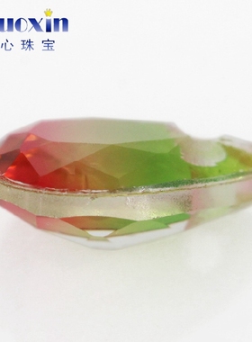 单孔梨形合成西瓜碧玺玻璃裸石钻 水滴形带孔人造渐变色宝石BX04