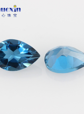 天然伦敦蓝托帕石梨形裸石戒面 深蓝色宝石彩色黄玉彩宝DIY镶嵌用