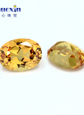 蛋形橙蓝宝色实验室培育蓝宝石裸石 提拉法椭圆形香槟色合成彩宝