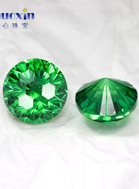 烟花切圆形绿锆尖底裸石 祖母绿色高碳钻裸钻美甲耳钉钻人造宝石