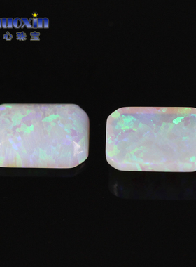 仿白欧泊绿彩长方倒角合成澳宝裸石OPAL 小八角平底素面欧珀OP16
