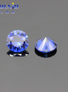 单孔蓝色113#尖晶蓝宝石 圆形打孔耳钉耳夹耳环diy散珠裸石原石