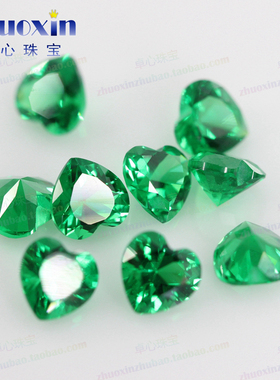 进口绿纳米心形尖底裸石 合成绿色宝石合成纳米石仿钻主石散珠