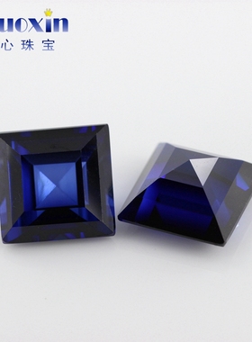 34#蓝刚玉正方直角车平合成蓝宝石裸石 高净度首饰戒指配石
