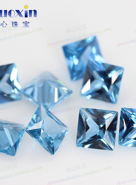 公主方浅海蓝120#蓝尖晶石裸石 正方直角合成宝石戒指戒面吊坠DIY