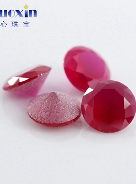 圆形5#鸽血红刚玉磨砂底裸石 沙底人造红宝石Ruby戒面DIY首饰镶嵌