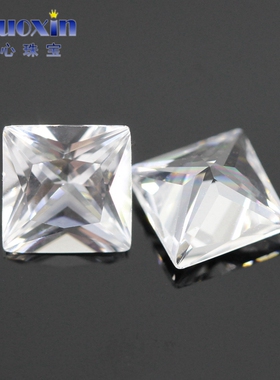 正方直角12#白刚玉戒面裸石 合成白宝石公主方透明色白蓝宝饰品