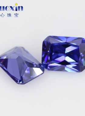 长方倒角坦桑色锆石裸石戒面 坦桑蓝人造合成宝石坦桑锆戒指主石