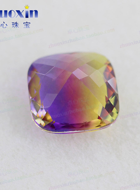 肥正方形仿天然石西瓜碧玺裸石 枕形紫黄金色宝石戒面DIY补钻BX11