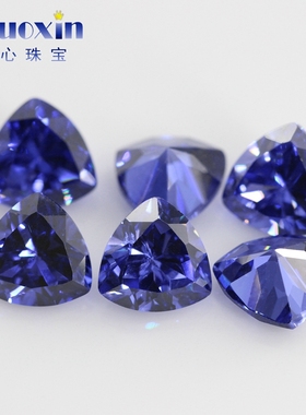 肥三角形坦桑蓝锆石cz 合成蓝宝石胖三角裸石主石戒面DIY