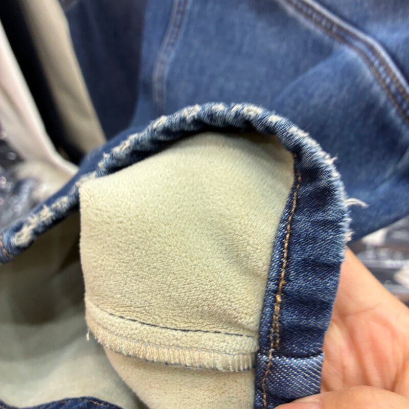 艾拿2025冬款55099蓝色植绒高腰直筒阔腿裤女时尚显瘦牛仔弯刀裤 - 图2