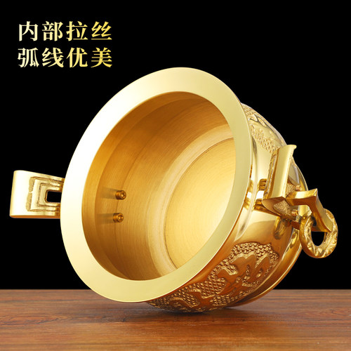 纯供奉黄铜双耳香炉家用室内小大号插上烧香火的佛招财神爷摆件 - 图1