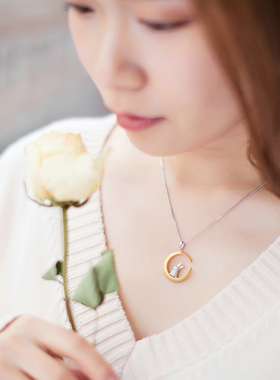 不宣原创设计感月亮兔子项链女纯银镀金生肖可爱吊坠礼物轻奢磨砂