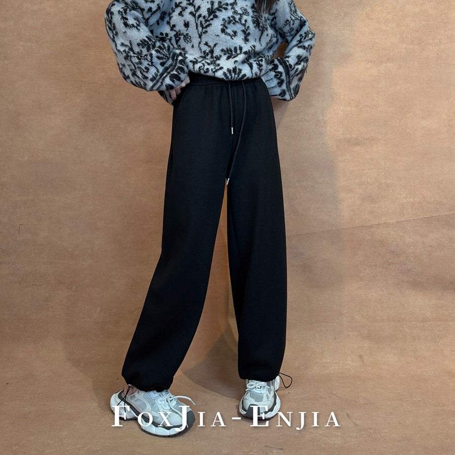 【恩佳专享】秋冬直筒运动裤女加绒休闲裤抽绳高腰宽松两穿阔腿裤,淘宝优惠券,粉丝福利购,淘宝优惠卷