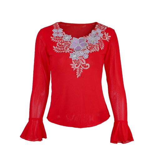 新款新疆舞蹈上衣女春夏季款网纱修身款广场舞服民族舞维族舞服装 - 图3