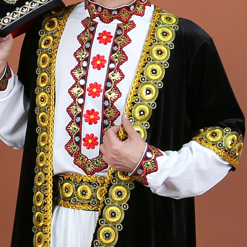 新疆男士演出服四件套套装维吾尔族民族风金丝绒提花款广场舞蹈服 - 图3