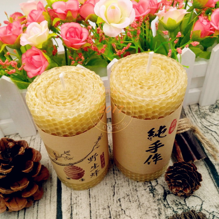 HAND-ROLLED BEESWAX CANDLES HANDMADE NATURAL PURE CottonWick - 图0