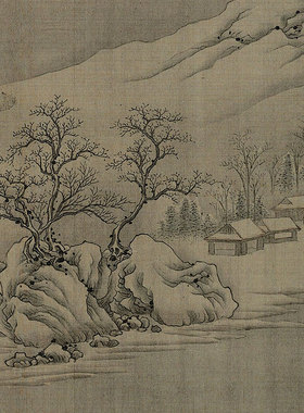唐王维江干雪霁图复古书画山水国画长卷高清微喷仿古复制手卷装饰