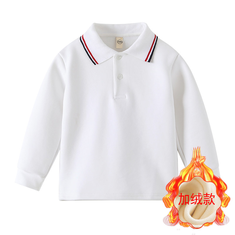 儿童白色POLO衫加绒加厚男童翻领T恤秋冬款打底衫女童小学生校服,淘宝优惠券,粉丝福利购,淘宝优惠卷